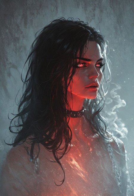 score_9,score_8_up,score_7_up 43stl1ght1ng, 1girl, long hair, 43stl1ght1ng, low light, dramatic lighting, darkness, eye lighting, smoke, red light,
