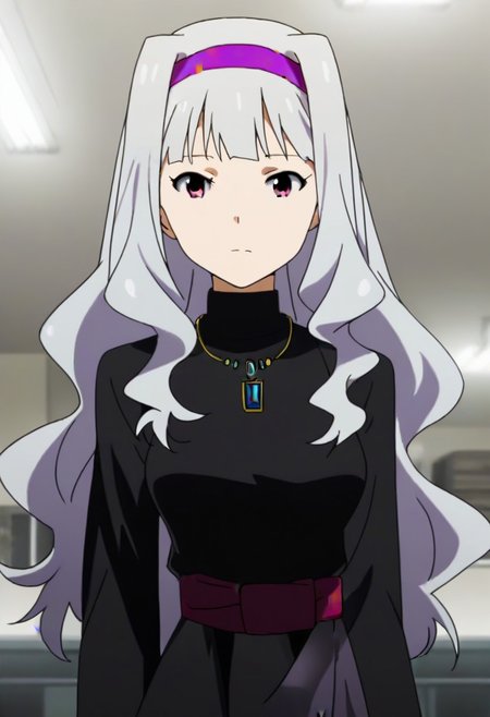 source_anime, uncensored, nsfw, <lora:Takane_Shijou_The_iDOLMSTER_2011_anime_art_style:.8>1girl, solo, grey hair, long hair, purple eyes, breasts, Takane black dress with green brooch outfit , purple hairband, jewelry, necklace, pendant, dress,