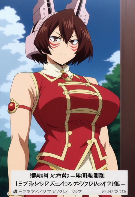 <lora:SlimesMandalay-000005:1>,  mandalay, , solo,mandalay, brown eyes, bangs, brown hair, facepaint, hair between eyes, headgear, fake animal ears, short hair,  ,,,, anime coloring,anime screencap, 1girl,Solo ,, anime,PUFFY nipple,huge breasts,official art,Uncensored ,Unedited ,,,, ,,,, ,,,, ,,,, , ,