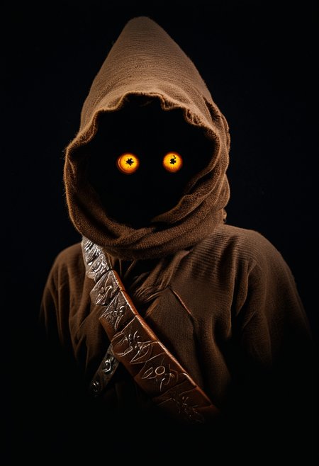 <lora:Jawa:1.2>,  Jawa-PXL,  jawa, faceless, 1other, cowboy shot, black background, simple background,