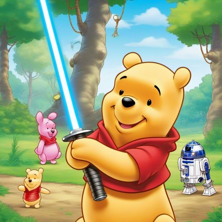 anime artwork liveaction winnie the pooh is a jedi master with a lightsaber, starwars <lora:Winnie1024:0.8> . anime style, key visual, vibrant, studio anime,  highly detailed