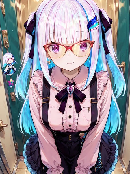 1girl, 
(lize helesta:1.3), nijisanji, 

amazing quality, highest score, 16k, 8k, 4k, aidmaimageupgrader, illustriousanime, short torso, virtual youtuber, nijilize, medium breasts, purple eye, white hair, blue hair, multicolored hair, two-tone hair, colored inner hair, streaked hair, long hair, blunt bangs, hair ornamnet, jirai kei, black skirt, nail polish, pink shirt, ear piercing, black ribbon, hair bow, frills, hair ribbon, blush, piercing, black nails, ribbon, breasts, skirt, frilled shirt collar, bow, shirt,

a vibrant and colorful illustration by the artist kuroi enpitsu, known for their distinctive style. The central figure is a young girl with striking blue hair adorned with black ribbons. She has blunt bangs and wears a pink dress decorated with various patterns, including floral designs and stars. Her nails are painted black, adding to her unique appearance. The background features a dark sky with colorful confetti scattered throughout, creating a festive atmosphere. The overall composition is lively and playful, capturing the essence of an animated and joyous scene from the Nijisanji series.

score_9, score_8_up, score_7_up, source_anime, masterpiece, best quality, very aesthetic, absurdres, explicit