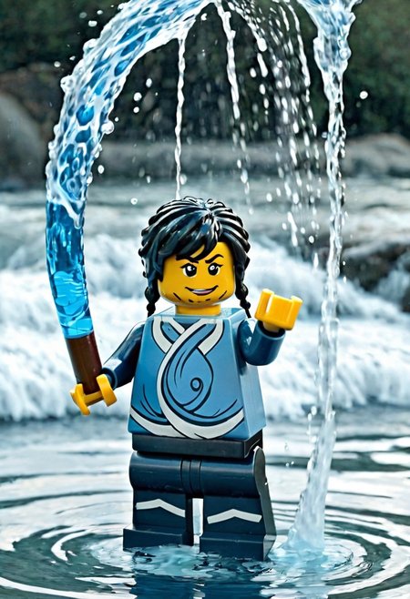 a lego minifig,  Waterbending  <lora:Waterbending-04:1.0>