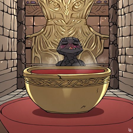 RythIFAlexanderPony, Alexander \(Elden Ring\), pot guy, on bath room, bath, stone walls