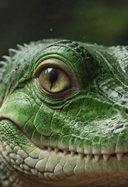 Super Closeup Portrait, Envision a whimsical fantasy world where a colossal cute, huge, and irresistibly mini crocodile takes center stage. Picture the carnivores with a mischievous charm, its translucent dark-green surface reflecting a soft glow. 
very detailed, hd, RAW photograph, masterpiece, top quality, best quality, official art,highest detailed, atmospheric lighting, cinematic composition, complex multiple subjects, 4k HDR, vibrant, highly detailed, Leica Q2 with Summilux 35mm f/1.2 ASPH, Ultra High Resolution, wallpaper, 8K, Rich texture details, hyper detailed, detailed eyes, detailed background, dramatic angle, epic composition, high quality , (8k, RAW photo, highest quality), hyperrealistic,