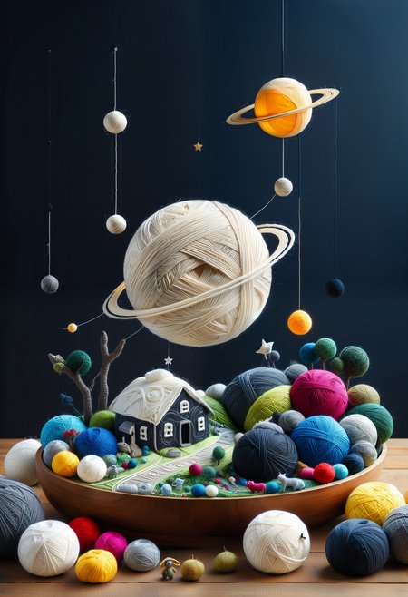 masterpiece, very aesthetic, absurdres, newest, Yarnworld, space, stars, the planet saturn made of yarn <lora:Challenge_Winnifier:0> <lora:Yarnworld-000017:1>