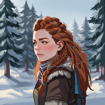 score_9, score_8_up, score_7_up, score_6_up, score_5_up, score_4_up, zPDXL2,source_anime,rating_questionable,   <lora:Pine_Forest:0.7> p1n3, outdoors,  forest, pine trees, snow, 1girl, cowboy shot, from side, looking away, Aloy from Horizon Zero Dawn