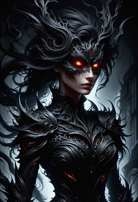 hyper detailed masterpiece, dynamic, awesome quality, DonMN1gh7D3m0nXL female kaled, , made of darkness  <lora:DonMN1gh7D3m0nXL-v1.1-000008:1>