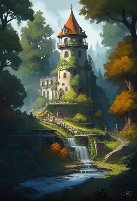 score_9,score_8_up,score_7_up, a hidden Elven city called Mythkelvyin in the Dark Forest circa 1300, incredible elvish woodwork, bridges, tree houses, torches, white marble, fountains, glades, potted plants, astonishing bioluminescent flora, fit and finish is astounding due to generations of preservation and natural integration with the beautiful scenic forest environs, <lora:M05_Intensify:1>