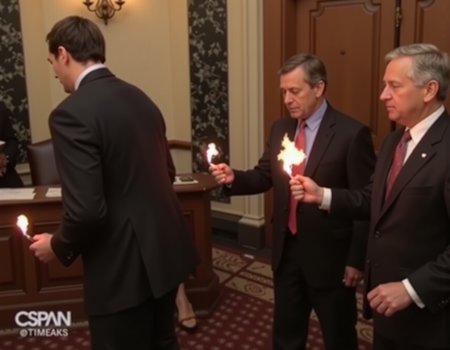 Live on CSPAN, Senators are holding lighters up to their rear ends igniting farts in the Senate chamber.
