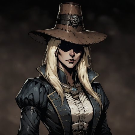 masterpiece, best quality, newest, absurdres, highres, anime, anime style, 1girl, GRDD-V1.1, hat, blonde, blonde hair, long hair, leather jacket, jacket, black eyes, shaded eyes,