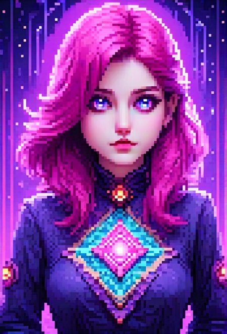 (1girl, solo,pixel art, 64 bit, 32 bit, 16 bit, , 3DMM, :1.3), fearful ophanim, tarot card, synthwave, colourful, score_9, score_8_up, score_7_up, masterpiece, best quality, very aesthetic
