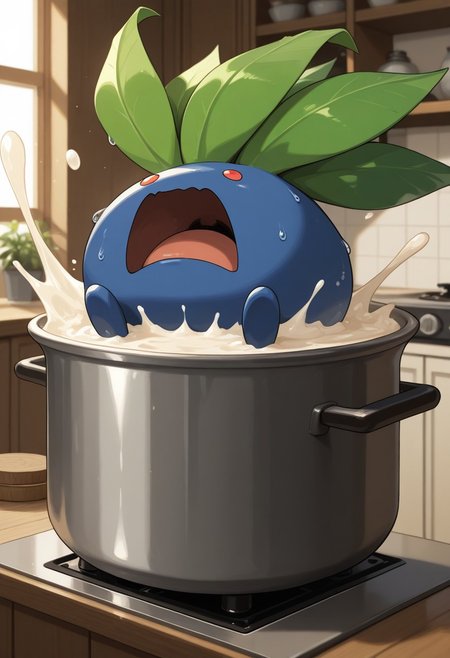 masterpiece,best quality,amazing quality, zzOddish, cooking pot, screaming