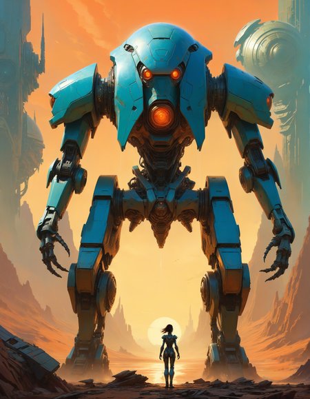 a female character standing in front of a giant ancient alien robot, by Mike "Beeple" Winkelmann, style of Peter Mohrbacher, highly detailed illustration, a beautiful artwork illustration, looking at viewer, dynamic pose, (intricate details, masterpiece, best quality:1.4)
<lora:add-detail-xl:0.5> <lora:xl_more_art-full_v1:0.5> <lora:looking_at_viewer:2>