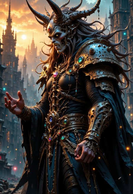 32k UHD fantasy movie still, photograph, A technomancer wizard in a post-apocalyptic wasteland, he wears a horse skull headpiece over his face with gems in eye holes that cover his eyes, wasteland background, high action pose, interesting camera angle, warm colors, texture, cinematic realism, high action pose, correct digits, realistic skin, intricately detailed, Cinematic style, Beauty, Realism, Photorealism, Chiaroscuro, High quality, mythp0rt, Magic style