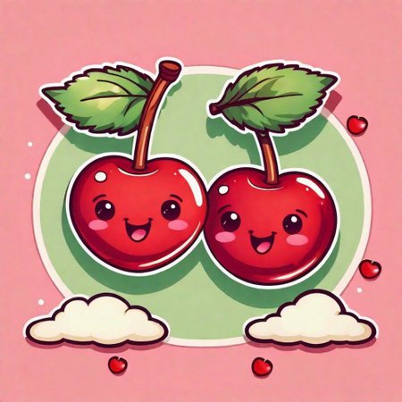 a couple of cute cherries in the kawaii art style
