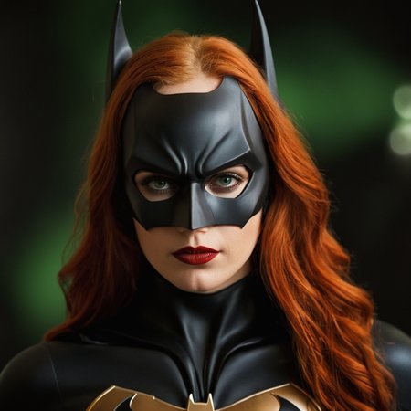 cinematic film still of  <lora:Sharp detailed high quality image style v1:1>
Sharp detailed high quality image of a woman in a batman costume with a bat mask, detailed background, 12K, high megapixel, realistic, realism, different, raw image, sharp style, 1girl, solo, long hair, looking at viewer, green eyes, upper body, multicolored hair, orange hair, lips, blood, mask, bodysuit, black background, blood on face, superhero
, shallow depth of field, vignette, highly detailed, high budget, bokeh, cinemascope, moody, epic, gorgeous, film grain, grainy