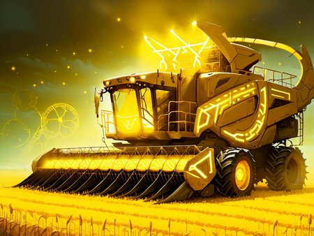 <lora:MagicAI:.9>   GlowingRunesAI_yellow   combine harvester , Highly detailed, sci fi fantasy setting, intricate detailed background
