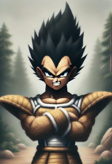 source_anime, pamcocomat, 1boy, vegeta, pamcocomat saiyan armor, upper body, crossed arms, looking at viewer, outdoors,spiky hair, black hair, Dragon Ball Z, angry, teeth, best quality, detailed face, detailed eyes