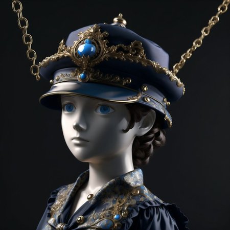 <lora:porcelain_gzhel_black:1.0>, (black  porcelain, Gzhel, rococo:1.0), 

 hat, highres, sailor hat, swing
