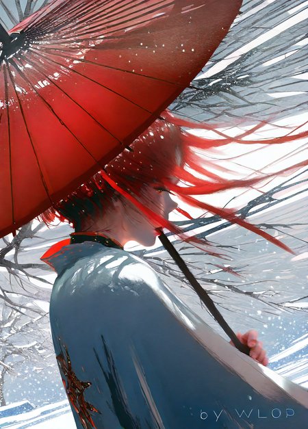 <lora:wlop_illustration:1> wlop_illustration, snow particles, 1girl, blizzard, outdoors, paper umbrella, tree branches, dynamic angle, from side, close-up, snow falling, masterpiece, best quality, good quality, very aesthetic, absurdres, newest, (Perfect details), <lora:USNR STYLE_XL_loha:0.3> <lora:spo_sdxl_10ep_4k-data_lora_webui:0.3> <lora:ponyv5_noobV065S_1_adamW:0.3> <lora:GBF_Illustrious:0.3> <lora:748cmSDXL:0.4>, 1girl, multi colored eyes, Burgundy hair
