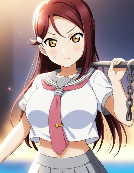 <lora:Koto-Umi-Riko-Shizu-Setsu-LLAS-LyCORIS-AnimagineXLV31:0.8> <lora:Perfect Hands:1> <lora:HandFineTuning_XL:0.6> <lora:add-detail-xl:1> <lora:holding_anchor:0.6:0.6:lbw=ALL-OUTS>
1girl, looking at viewer, upper body BREAK
(riko-llas:1.3) BREAK
big pupils, large breasts, narrow waist, lips, blush, serious BREAK
(s-ura:1.1), summer uniform, white serafuku, short sleeves, collarbone, (midriff, navel:0.8) BREAK
red necktie BREAK
grey miniskirt, pleated skirt BREAK
(holding_anchor:1.2), anchor, ocean, blue sky BREAK
(masterpiece, absurdres:1.2), very aesthetic, perfect anatomy, perfect lighting, Perfect Hands, cinematic light, light particles, (depth of field, blurry background:1.2), lens flare, sunbeam