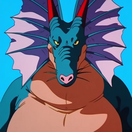 score_9, score_8_up, score_7_up, Expressiveh, masterpiece, best quality, highly detailed, realistic, (zPDXL3), 1boy, solo, (NatureShenron, furry, anthro, scalie, dragon, wingless dragon, red horns, flesh whiskers, pink nose, membranous frill, blue body, tan body, two tone body, big belly, yellow sclera, dark-red eyes, arms down), close-up, smile, (blue background, simple background), closed mouth, looking at viewer