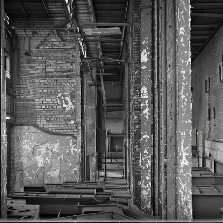 hasselblad monochrome, ein altes lostplace - alte fabrik - irgendwo in deutschland, innenansicht, gro﷿e halle