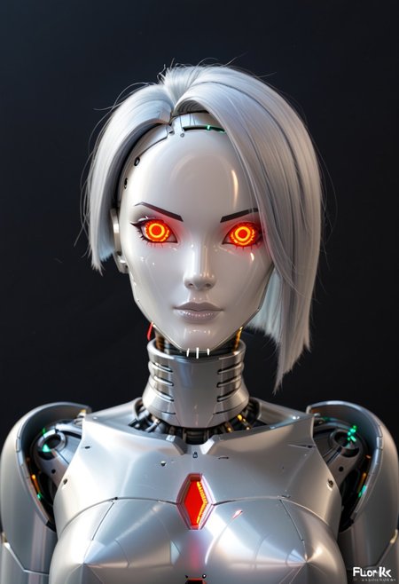 A 35mm photo of a beautiful broken robotic woman, she has a faceless robotic head, robot, silver hair, smooth dark grey metallic featureless feminine body, sparks coming from her broken neck
no face