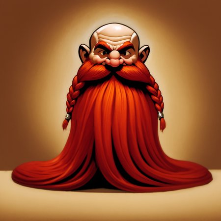 illustrated cartoon, painting, ultra detailed, masterpiece,  Harry_Dwarf,  dwarf-like, flowing long red beard, braided moustache,bald, silver bangles,  <lora:Harry_Dwarf_SD1.5:1>