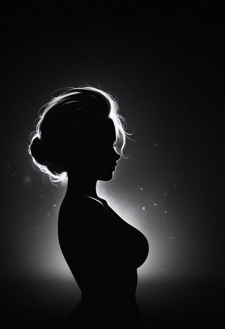 black background, dark photo, silhouette, Elsa.  fading backlit background,amazing depth, intricately detailed, bokeh,  perfect balanced, deep fine borders, artistic photorealism , smooth,