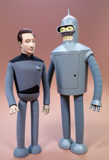 A Star Trek TNG, TV still featuring benderbot and Data