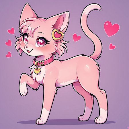hart catgirl, feral, cat, feral, hearts, pink fur, feral, cat ears, cat tail, feral, feral, pink fur, paws, collar, pink fur, feral, pink eyes, heart pupils, heart collar, hearts, cat tail, feral, feral, pink fur <lora:hart_catgirl_05_resized:0.518>