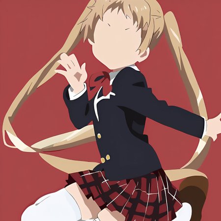 masterpiece, flat style, 1girl, sanae, black blazer, school uniform, plaid skirt, white thighhighs, red ribbon, red background