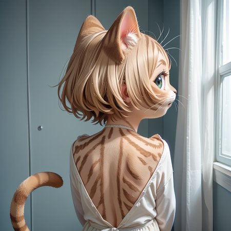 score_9, score_8_up, score_7_up, source_anime, masterpiece, best quality  , 1girl,  back, kerokan, solo, looking back, felyne, <lora:kerokan:1>