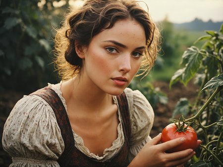 a 37yo farmer in a field (picking tomatoes on ground:1.2), 1girl, short brown hair,
fashion shot, (pictorialist style), sharp focus, celluloid's unique character, film grain,
perfect hands, lace detailing, vintage elegance, romantic charm, high neckline, femininity, tea-length, classic, timeless, empire waist, flare skirt, corset-inspired, silhouette, nostalgic, enchanting
dappled light on face, no make-up, detailed face and eyes, natural skin texture, (highly detailed skin:1.1), textured skin, (skin blemish:1.3), (imperfect skin:1.5), intricate skin details, visible skin detail, (detailed skin texture:1.1), skin fuzz, (goosebumps:0.5), translucent skin, subsurface scattering, (minor skin imperfections:1.2), wrinkles, [brown spots:0.01], [whiteheads], [blackheads], [white pimples:0.01], [red pimples:0.01], beauty spot, skin fuzz
<lora:RPGFarmerXL:0.8>, (pale skin:0.05)