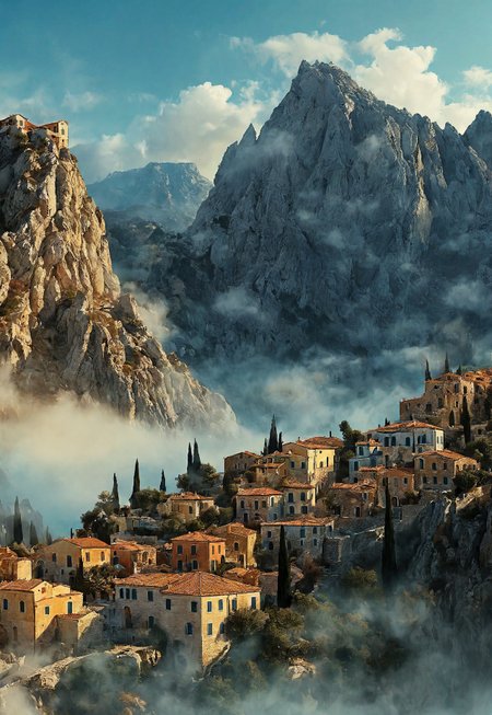 their peaks veiled in mist. mixed media, surrealism, great lighting, A surreal landscape highly detailed . extremely high-resolution details,  appears trapped in an optical illusion of reflections and refractions colorful , mountains and village in Ancient Greece , professional photography, natural lighting, volumetric lighting maximalist. intricately detailed, complex, elegant, expansive, fantastical, film photography style,  medium grain
 (8k uhd:1,4)
 <lora:add-detail-xl:1>
 <lora:Dynamic Poses:1>