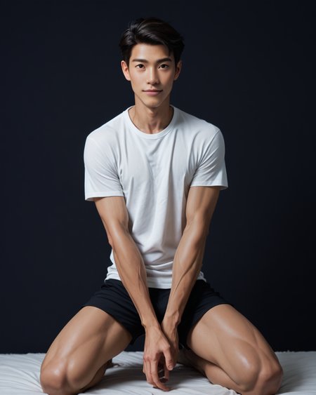 score_9, score_8_up, score_7_up, score_6_up, score_5_up, score_4_up, rating_questionable, 
<lora:Jabstyle_AMXLV1:1>,Jabstyle,
intricately detailed, photo studio with black backdrop, black background,
1boy(human, glistening skin, handsome, sexy, seductive, posing, looking at the viewer, friendly expression, kneeling,
asian, black hair, 
bodybuilder, 
loose t-shirt, shorts),
depth of field, 
<lora:xl_more_art-full_v1:0.4>,
<lora:add-detail-xl:0.4>