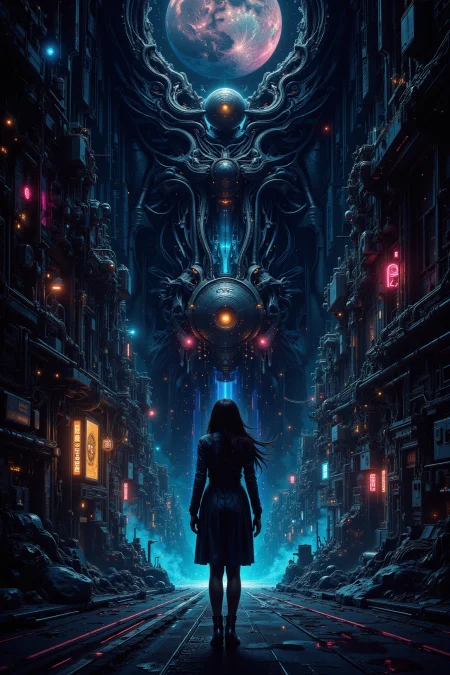 city, street, beautiful misterious futuristic sci-fi cyberpunk landscape, bright luminous night, woman, very intricate, very detailed, sharp, colorful, <lora:Hand v2:0.5> <lora:Anti-Blur:1><lora:Insane Detail Slider:0.25>  <lora:flux.1_lora_flyway_Epic-detail_v2:0.3> <lora:fluxenhancer:0.25><lora:The_Dark_Side_Of_The_Future:0.4><lora:Neurocore Anime Cyberpunk v2.0:0.5> A digital artwork in the style of cknc