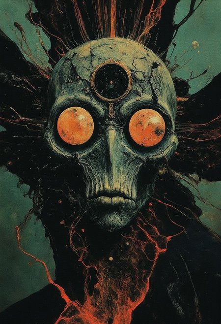 In the silence of darkness, among the shadows of the dead we hear now
A wolf howling hungry to wake up children of the graves
Only calmless spirits of corpses are passing by the altars
Where everything but death is a lie
From the twilight of the past
Among the victims who died
Something Wild has survived!
 hyper-detailed fantasy illustration quality.
Best quality artwork, in the visual spirit of Brom, Ian Miller, and Marcin Jakubowski, merging gothic horror and high fantasy, into one surreal vision. fantasy horror, dark poetry, surreal atmosphere, absolute masterpiece, accurate, painterly style, highly aesthetic