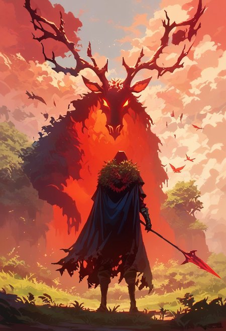 score_9,score_8_up,score_7_up
solo, knight, spear,
foreshortening, warped perspective, fisheye,
bosstyle, windigo, bsft, 
collumns, foliage, 
smoke, 
red sigils, magical sigils, 
pixel, commodore, 
terror, horror, eerie,
bosstyle,
female focus, cape, from behind, ass, wide hips, thick thighs, tall girl,