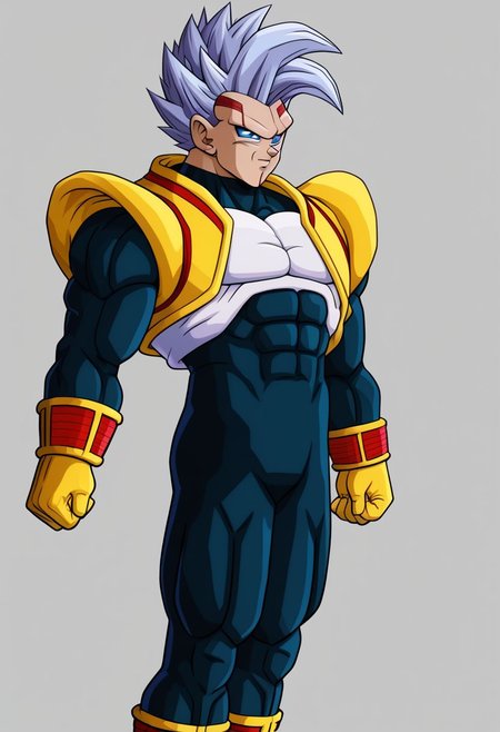 baby vegeta, solo, 1boy, grey hair, blue eyes , male focus, muscle body, big chest, big pecs, Big legs, black Lycra, handsome, best quality, high quality,