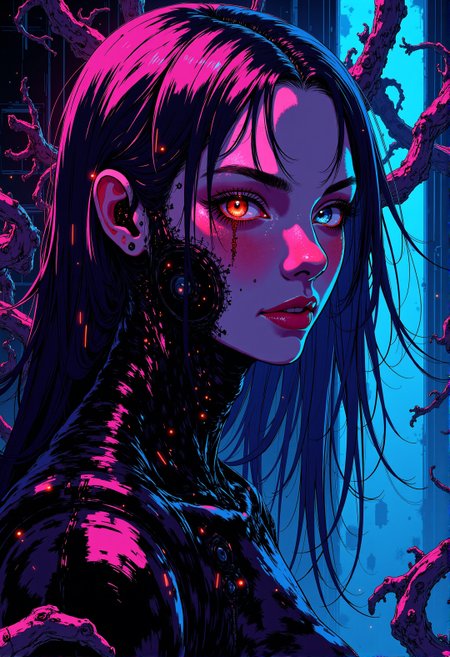 <lora:ck-ghost-reaper:0.9>, This is a digital artwork in the style of ckgr,
character portrait, the psyche lsd dream, a character out of reality from a distant hell invading earth, glowing bioluminecent,