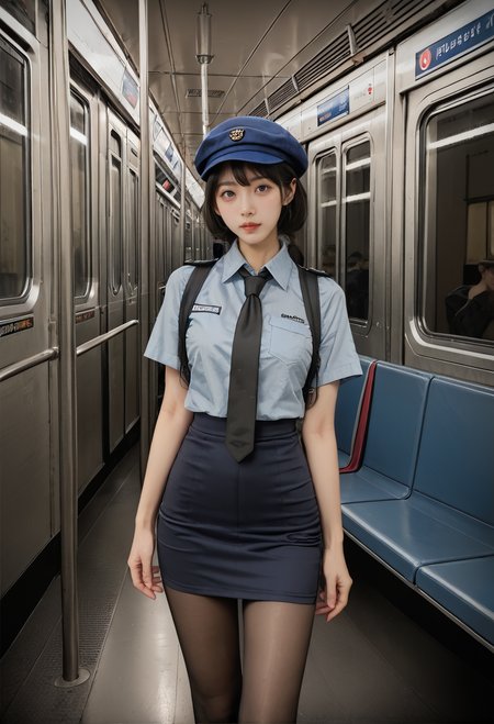 ,ruanyi0821,train interior,
,ruanyi0820,black necktie,blue hat,blue shirt,blue skirt,black pantyhose,short sleeves,pencil skirt,<lora:0821 train interior_v1_pony:1>,<lora:0820 tokisaki kurumi policewoman fan costume_v1_pony:0.7>, score_9,score_8_up,score_7_up,,8k,1girl,solo,,
