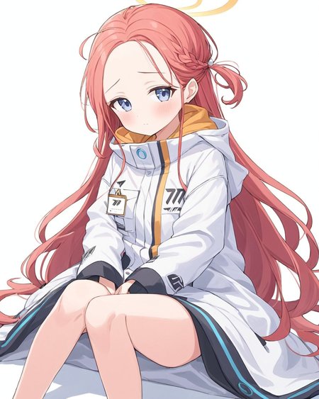 yuzu \(blue archive\),1girl, solo, halo, blush, white_background, simple_background, oversized_clothes, sitting, white_jacket, forehead, long_sleeves, white_coat, sleeves_past_wrists, id_card
<lora:yuzu_(blue_archive)_image343_2023-11-18_spv-000035:1>. gorgeous,key visual, vibrant, studio anime,award-winning, professional, highly detailed,high budget, cinemascope