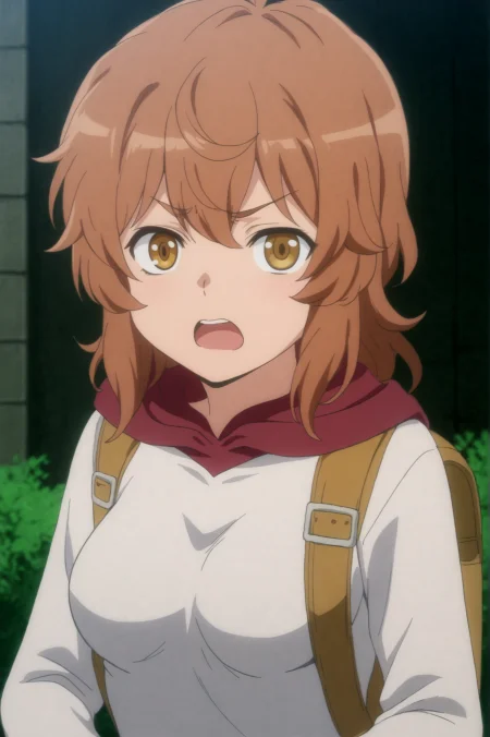 <lora:Liliruca_Arde:0.7>, Liliruca Arde, 1girl, solo, breasts, open_mouth, upper_body, hood, v-shaped_eyebrows, backpack, hood_up <lora:sdxl_lightning_4step_lora:1>