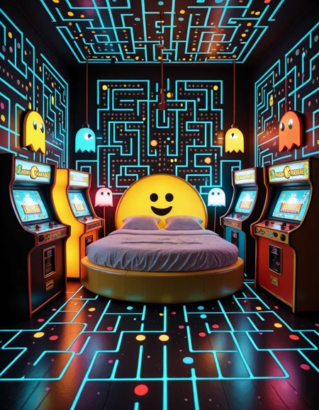 Pac-Man themed bedroom illu