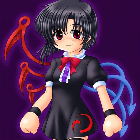 higurashiog, 1girl, solo, detailed, perfect, dark room, standing, pov, cowboy shot, houjuu nue, black hair, asymmetrical wings, short black dress, short sleeves, black thighhighs, flat chest, smile <lora:Houjuu Nue_epoch_10:1> <lora:ã²ãããã®ãªãé ã«OGPony_LoRA_V1:0.85>