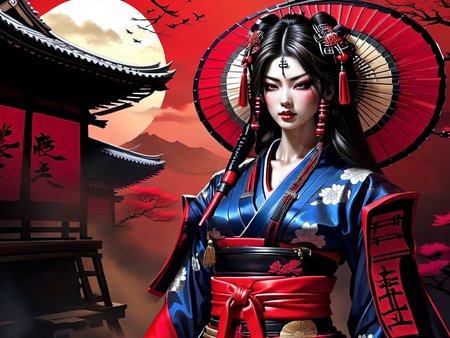 <lora:CulturePunkAI_3:.9> SamuraiPunkAI   fashion, woman  Highly detailed, amazing, Impressive lighting, vibrant colors, Ultra Realistic, High quality, Highly detailed, trending on artstation, intricate detailed background
