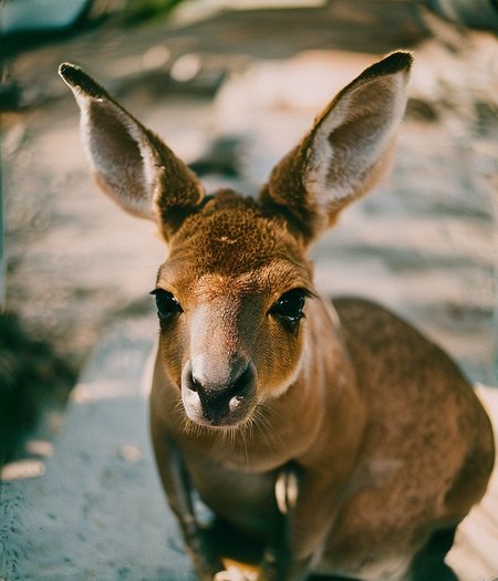 photo of a kangaroo, (((vintagehelper))), depth of field, bokeh, wide angle, dramatic lighting, lens flare